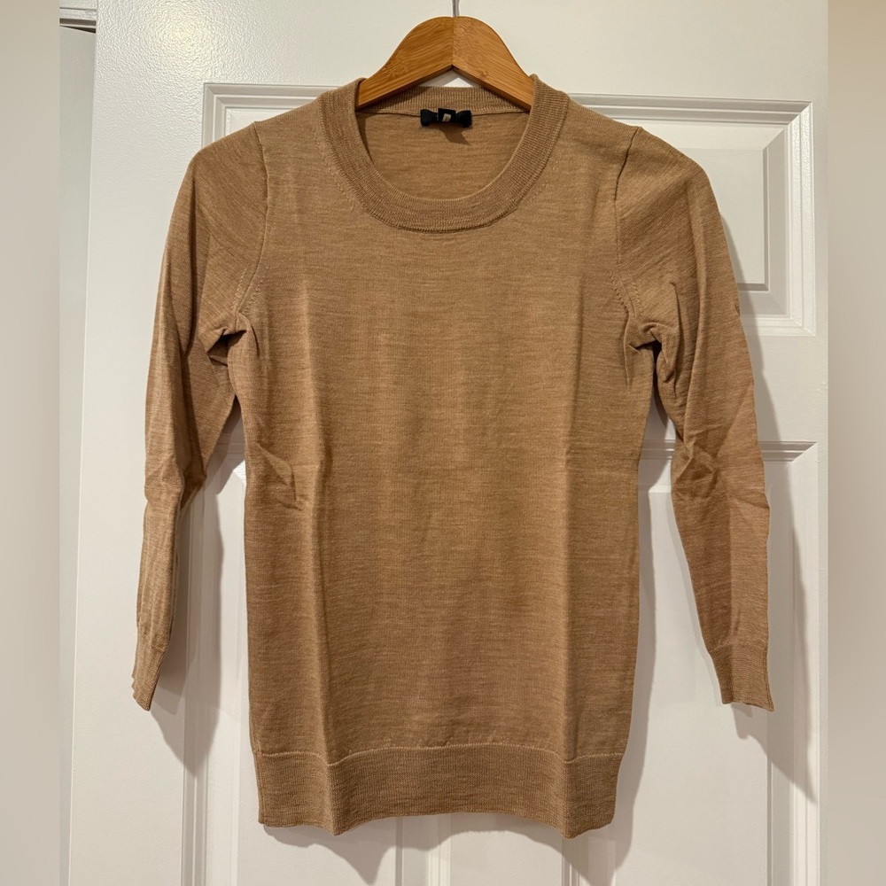 J. Crew Women's Camel Crew Neck Sweater (3/4 sleeves)